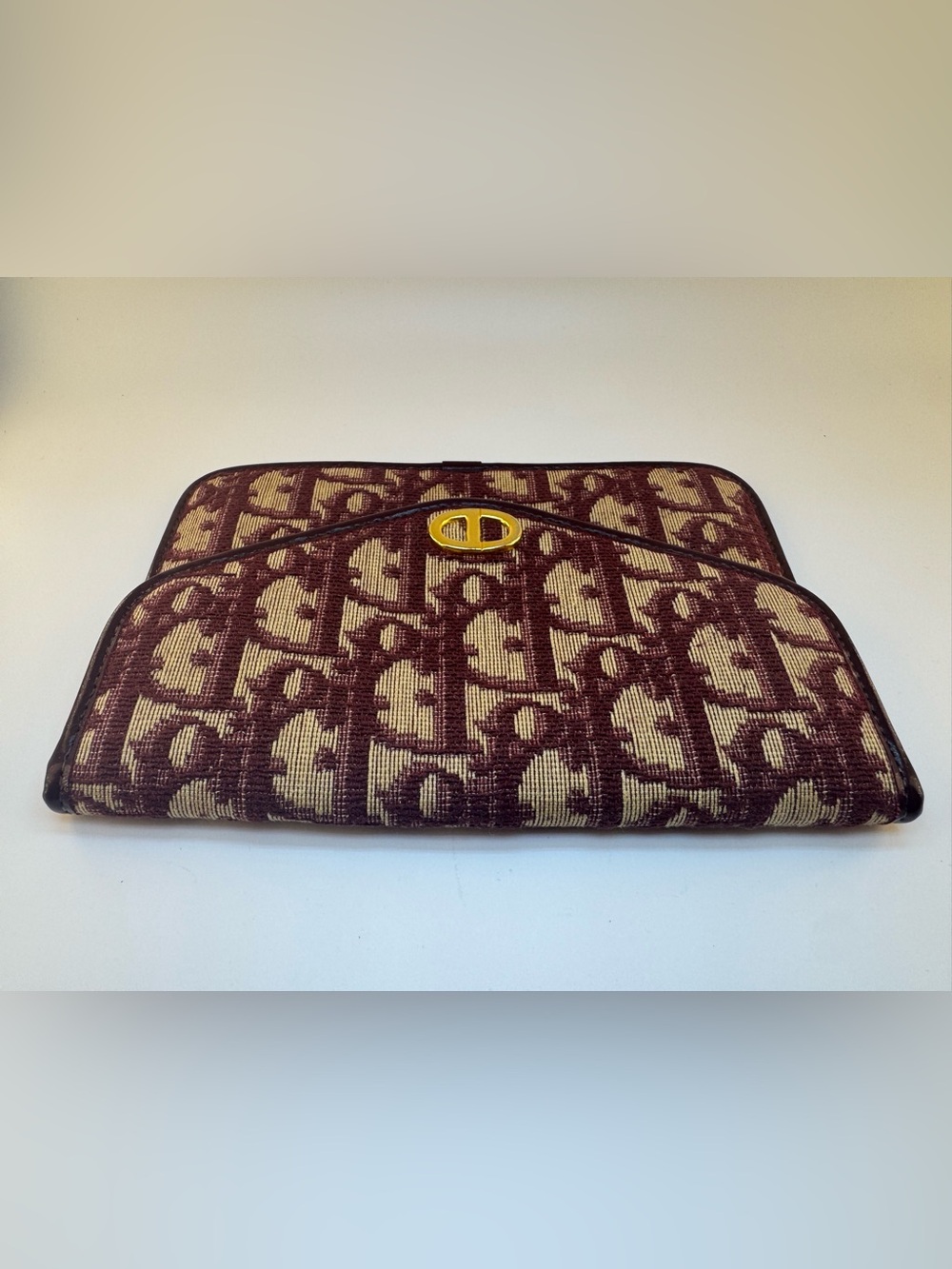 Christian Dior Vintage Oblique Wallet On Chain Burgundy Bordeaux Monogram AUTH - Picture 3 of 13